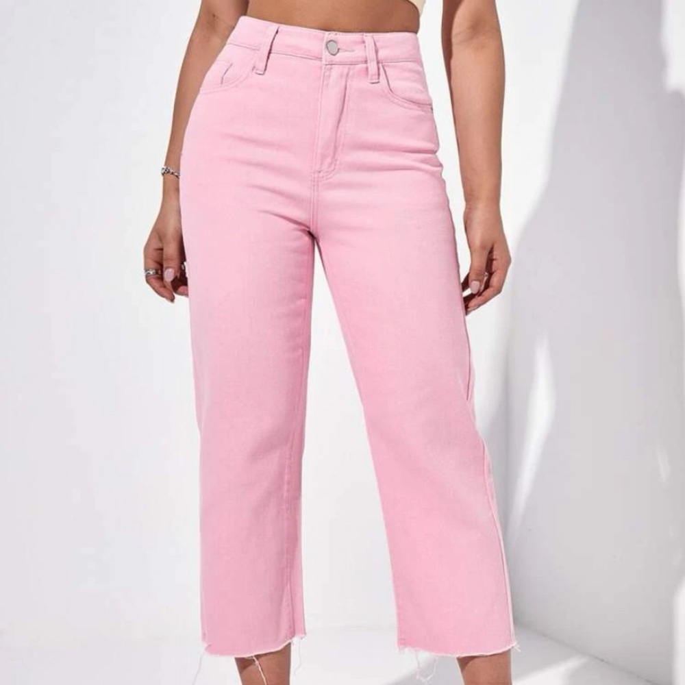 HIGH WAIST STRAIGHT LEG PINK PANTS